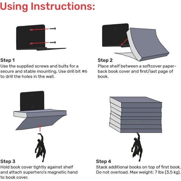 Floating Bookshelf for Kids, Invisible Metal Book Shelf, Wall Decore Bookshelf f - Picture 5 of 9